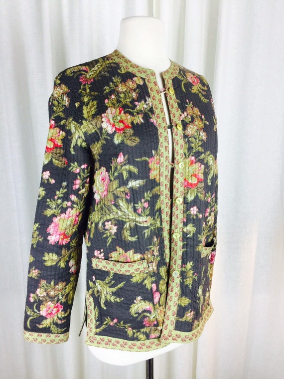 Vintage 90s floral quilted reversible Asian style… - image 1