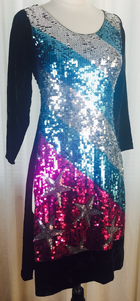 Vintage 80's sequined American flag black velvet t