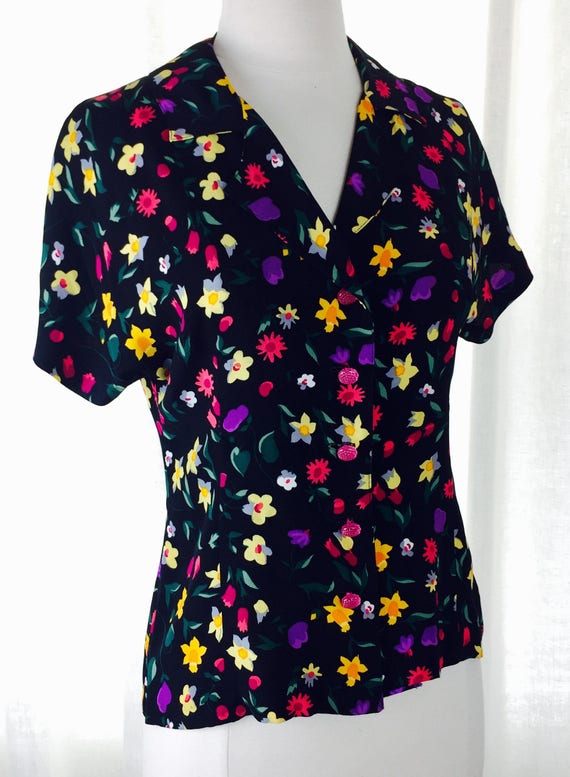 Vintage 90's designer Betsey Johnson black floral… - image 3