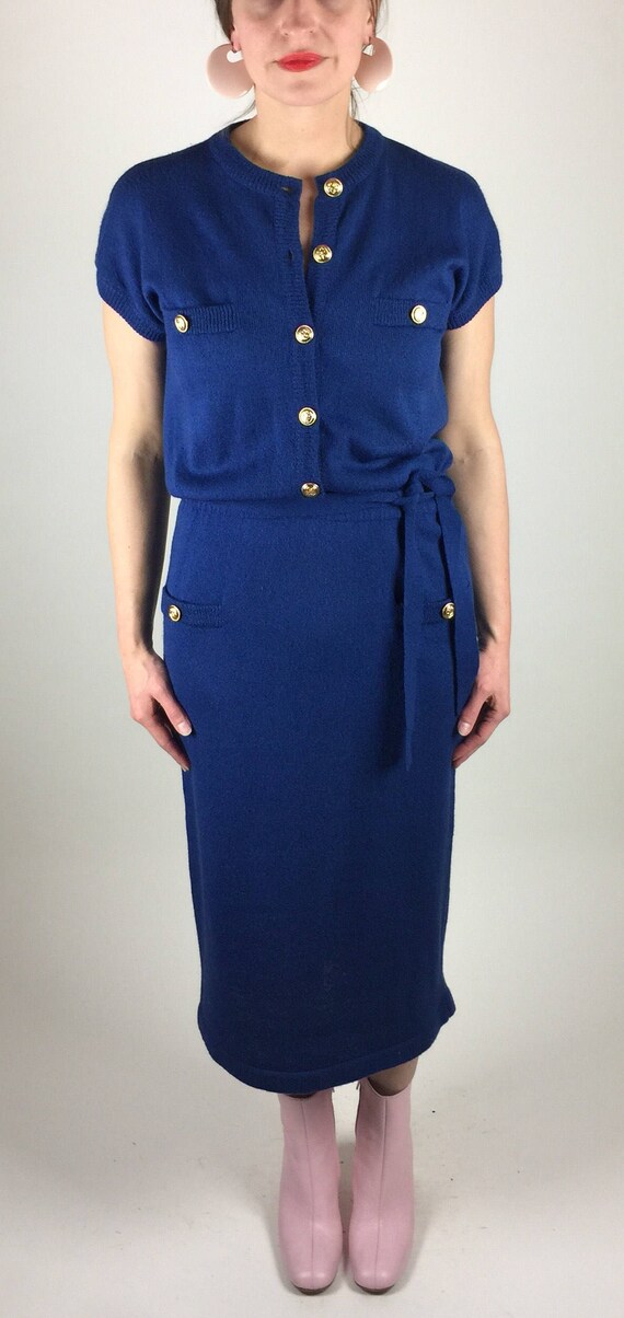 Vintage 70's 80's nautical royal blue fitted knit… - image 3