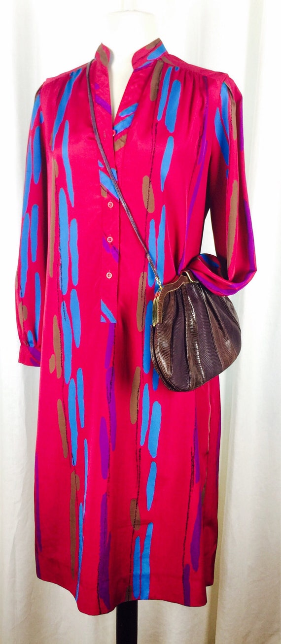 Vintage 70's bright raspberry silky poly blend ab… - image 2