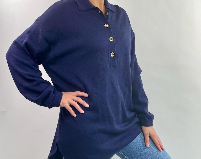 Vintage 80's 90's navy gold knit tunic top
