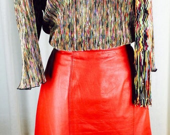 Vintage 80's bright red leather skirt
