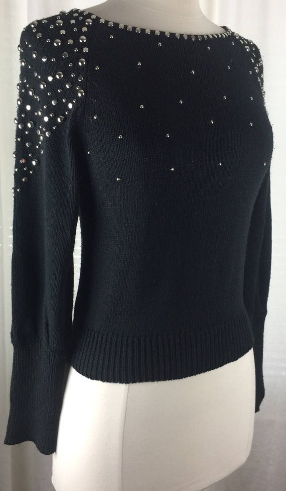 Vintage 80's 90's designer black fitted knit stud… - image 6