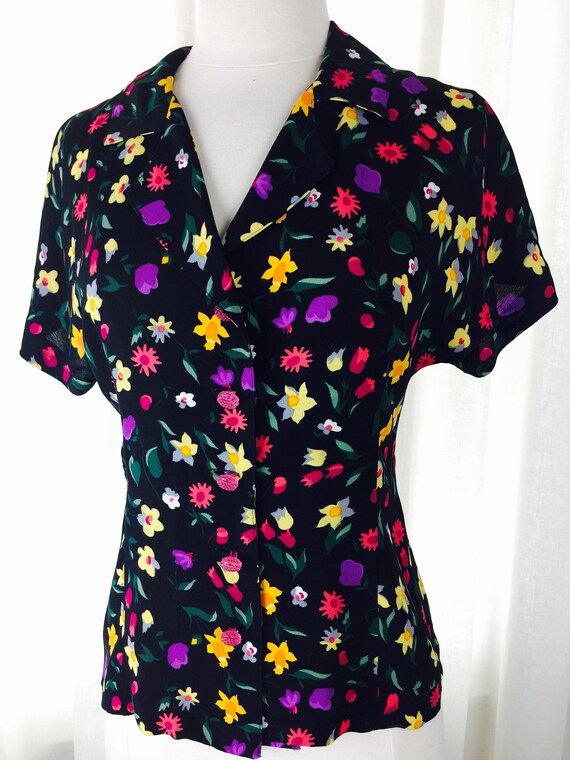 Vintage 90's designer Betsey Johnson black floral… - image 2