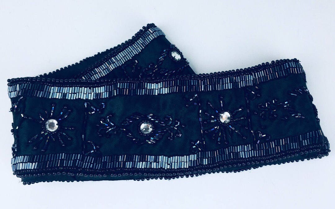 Vintage rare-black-beaded decorative evening belt Crown Pacific Black Beaded Women main image 2
