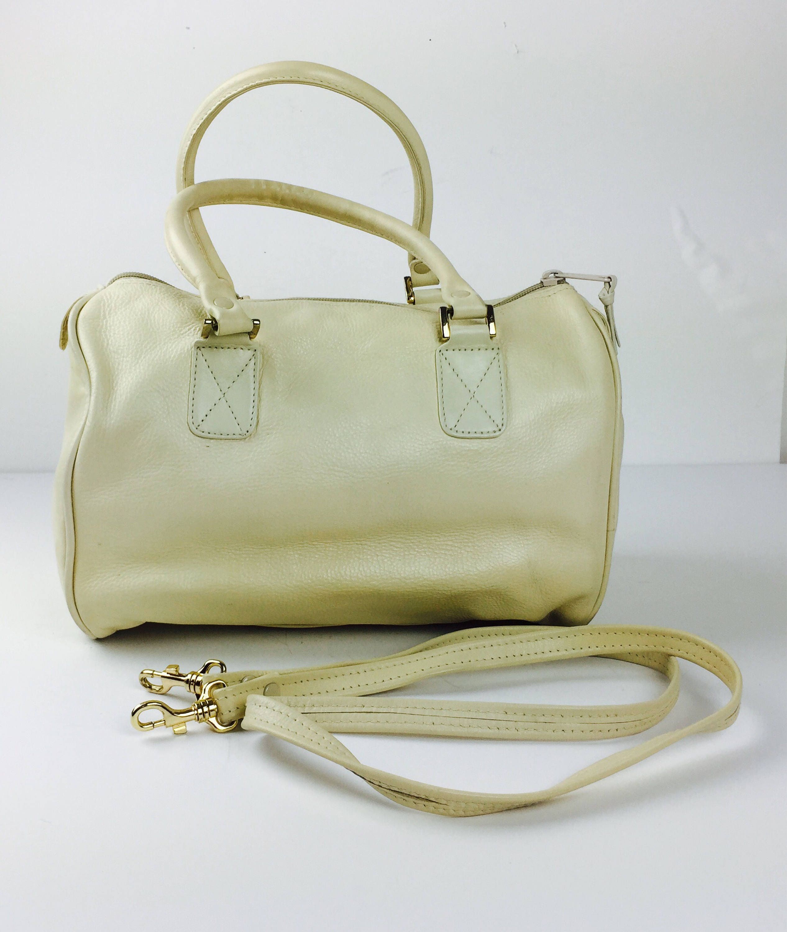 Vintage 80&#39;s cream leather speedy shaped top handled leather bag, includes convertible strap ...