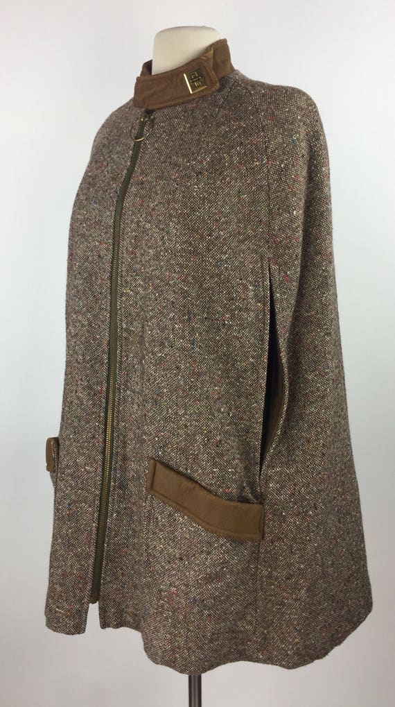 Vintage 60's 70's brown tweed pleather detail zip… - image 1