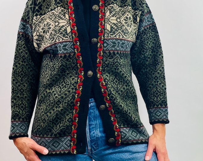 Vintage 80's designer Norskwear wool knit cardigan sweater