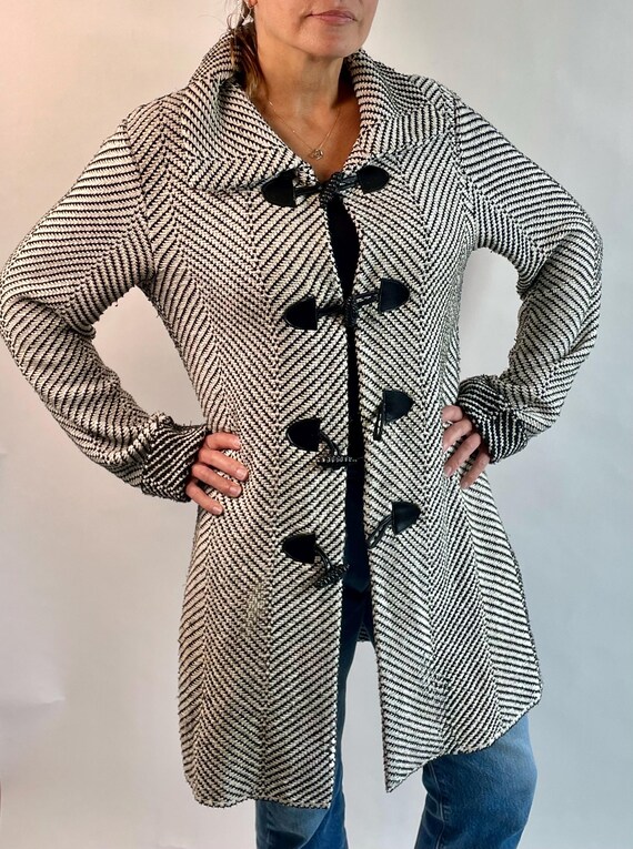 Vintage 90's herringbone knit black leather trim … - image 4