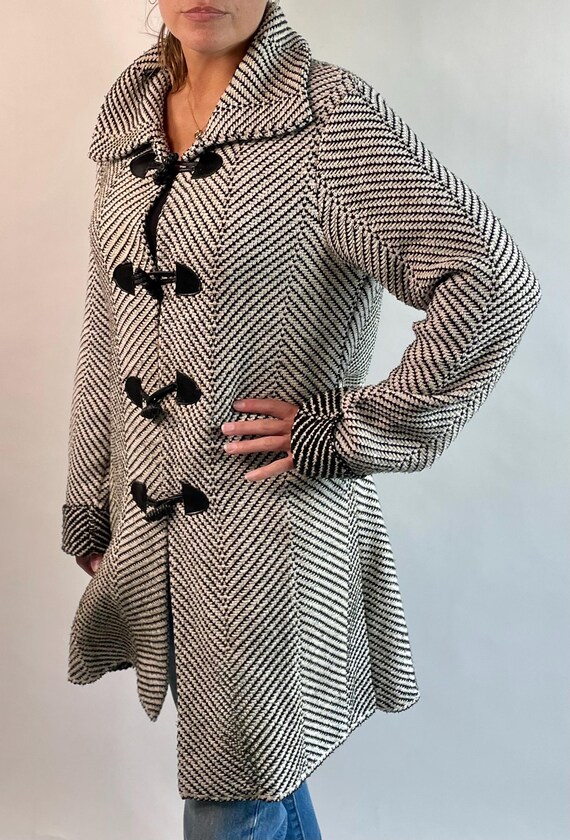 Vintage 90's herringbone knit black leather trim … - image 8