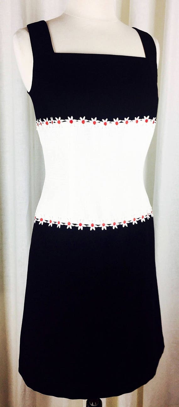 Vintage 90's monochrome fitted sheath dress with … - image 1