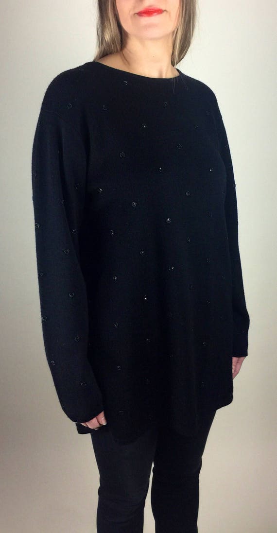 Vintage 90's black beaded polka dot tunic sweater - image 1