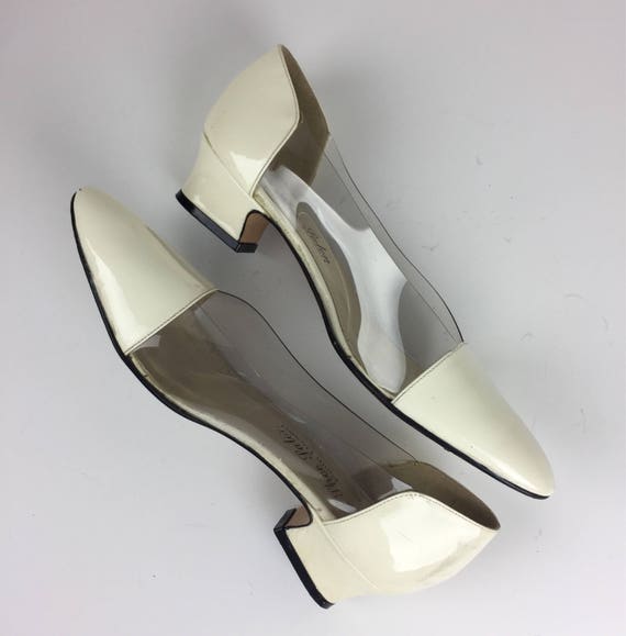 Vintage 80's ivory patent leather and clear  acry… - image 2