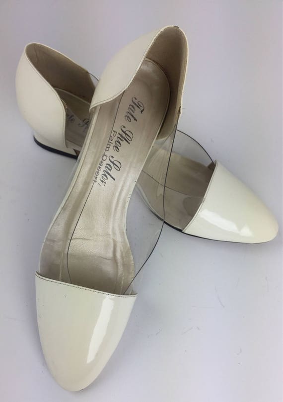 Vintage 80's ivory patent leather and clear  acry… - image 1
