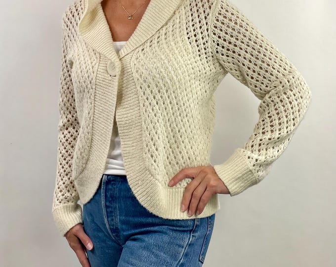 Vintage 90's Irish fisherman's sweater inspired open knit shawl collar cardigan