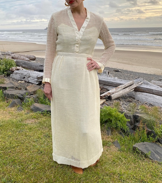 Vintage 70's geometric knit double layer maxi dress