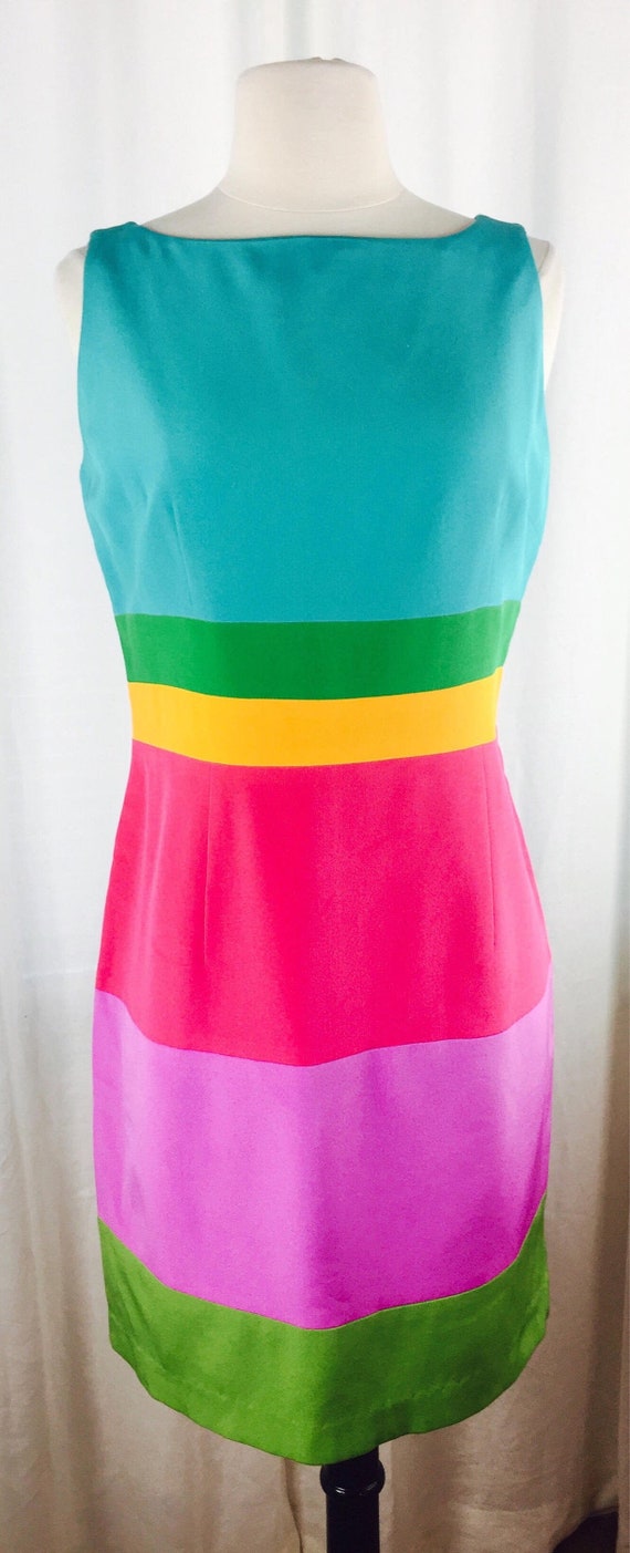 Vintage 90's silk rainbow mod colorblock fitted sh