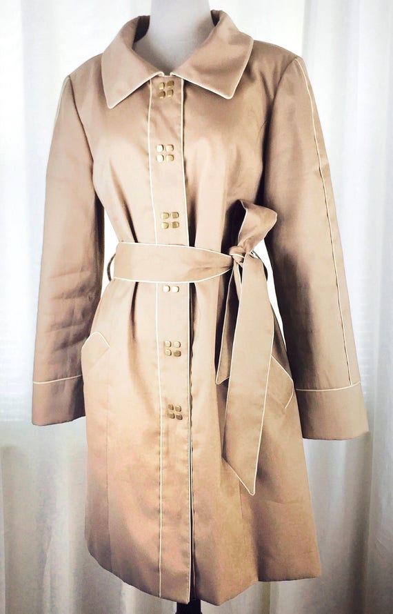 Vintage 90's fitted khaki belted trench coat - image 2