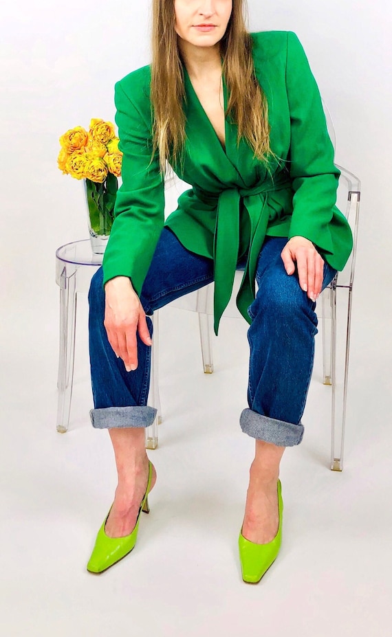 Vintage 2000’s designer kelly green tie front lamb