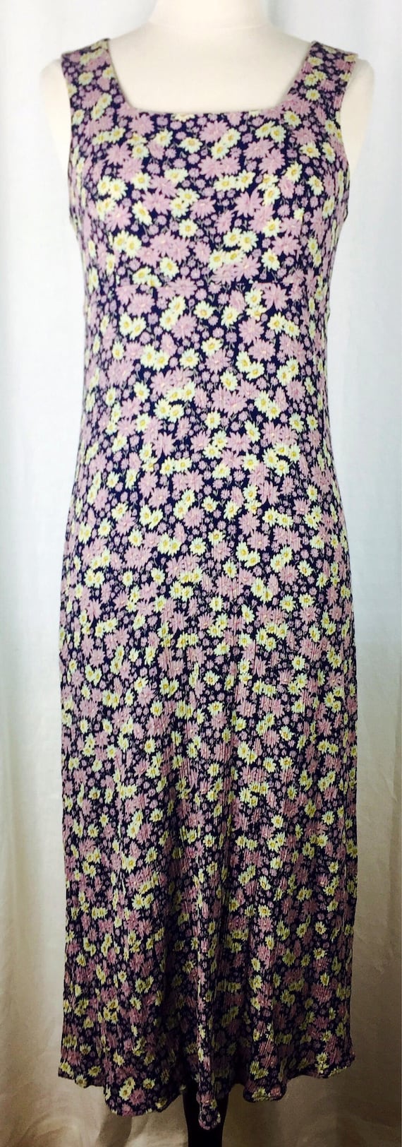 Vintage 90's navy purple daisy print floral rayon