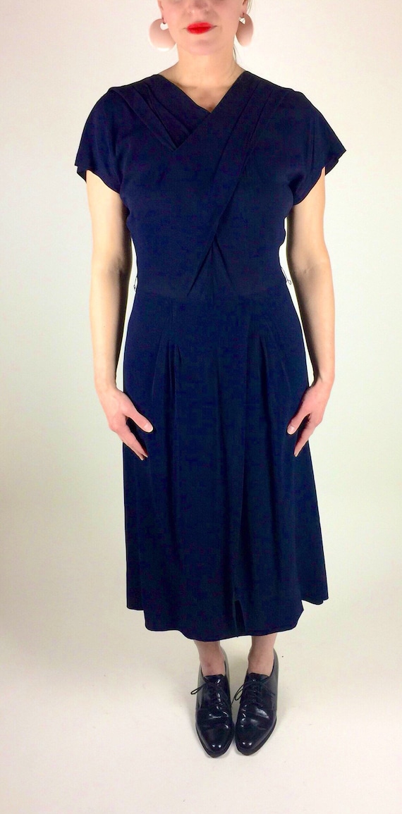 Vintage late 30's 40's navy semi crepe sheer midi… - image 2