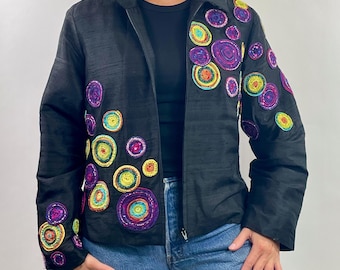 Vintage 90’s embellished silk cropped evening jacket