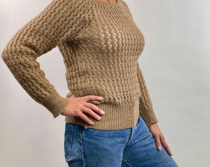 Vintage 80's Designer camel mohair blend knit sweater