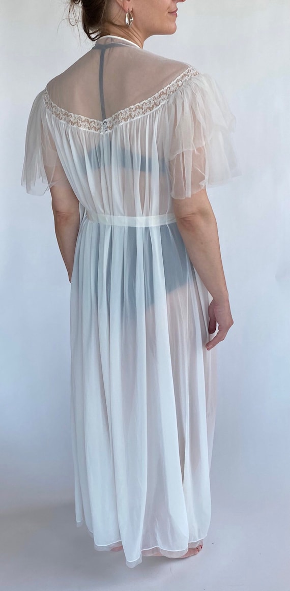 60’s white sheer mesh belted long robe