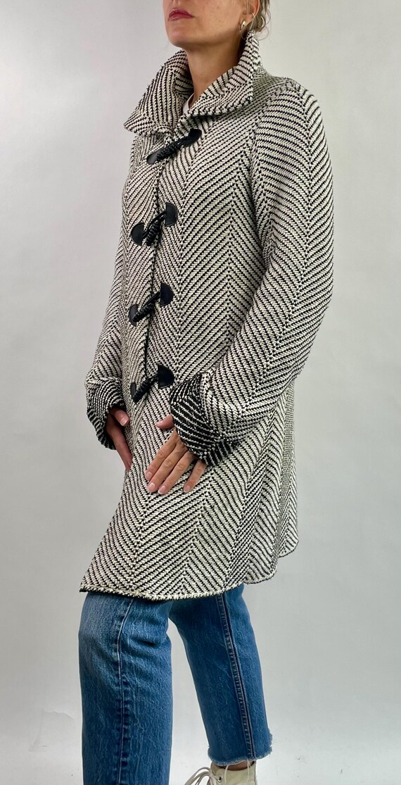 Vintage 90's herringbone knit black leather trim … - image 2