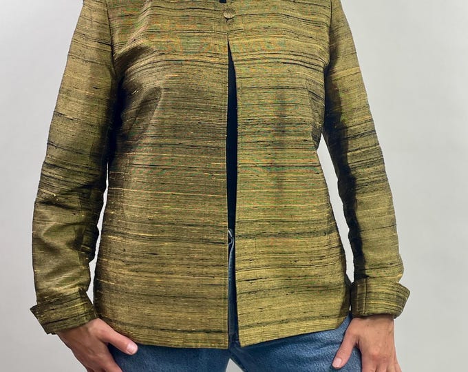 Vintage Y2K yellow gold metallic rough silk jacket