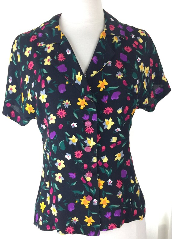 Vintage 90's designer Betsey Johnson black floral… - image 5