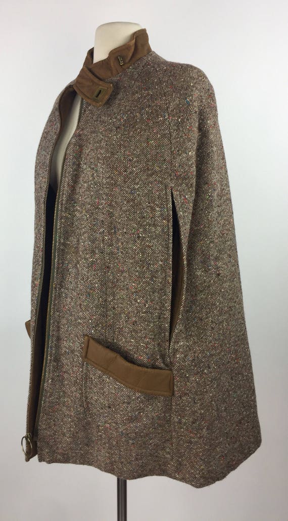 Vintage 60's 70's brown tweed pleather detail zip… - image 2