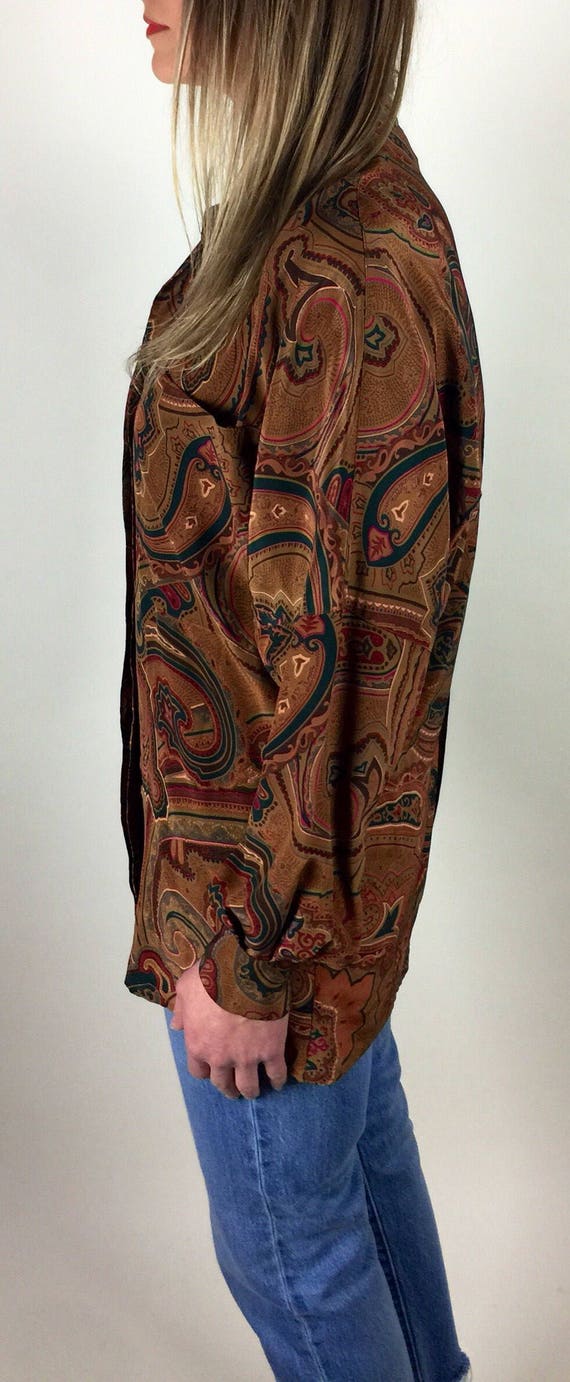 Vintage 90's designer tan paisley tunic style sil… - image 4