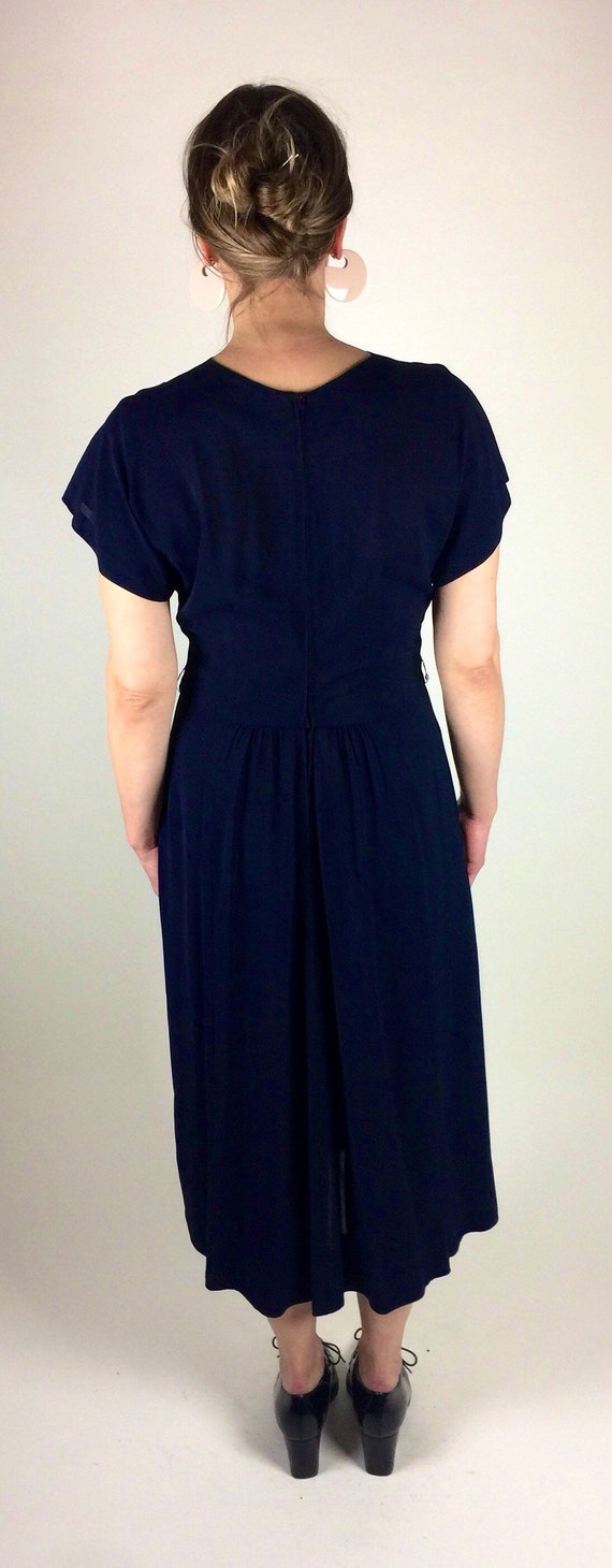 Vintage late 30's 40's navy semi crepe sheer midi… - image 4