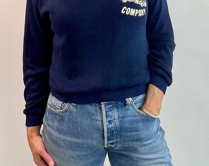 Vintage 70's  graphic logo print V neck knit sweater top