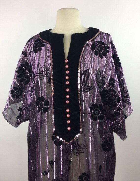 Vintage 80's black metallic pink burnout flocked … - image 6