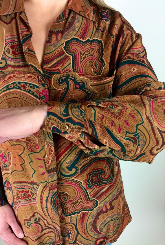 Vintage 90's designer tan paisley tunic style sil… - image 7