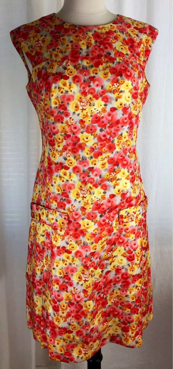Vintage 60's bright mod rose floral print day dres