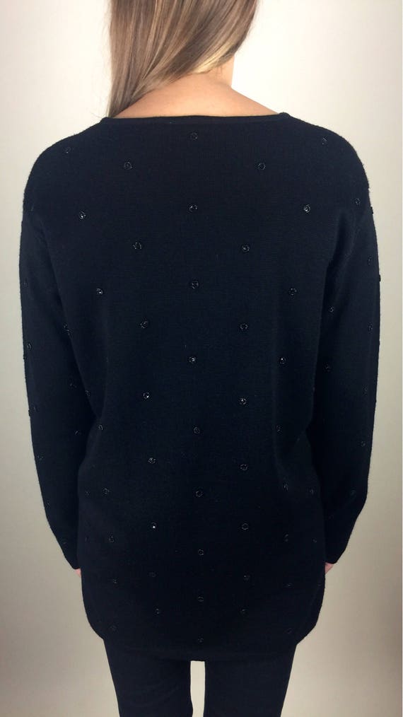 Vintage 90's black beaded polka dot tunic sweater - image 5