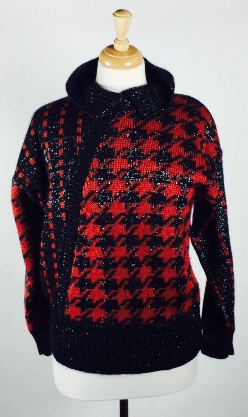 Vintage 80/'s 90/'s metallic houndstooth knit sweater