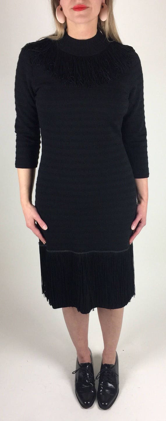 Vintage 60's black shadow stripe fitted knit frin… - image 7