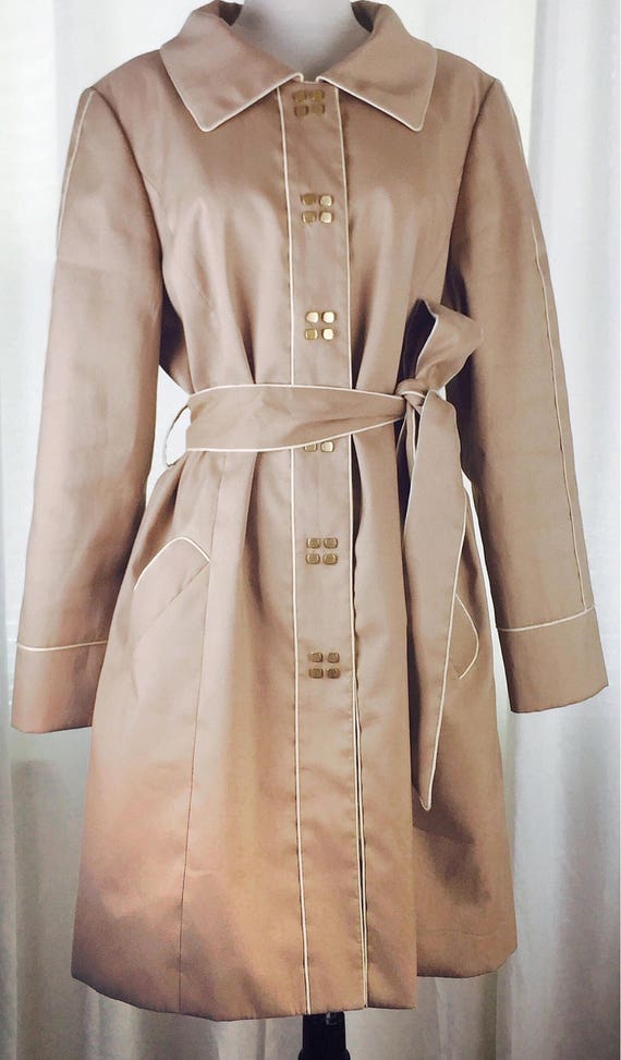 Vintage 90's fitted khaki belted trench coat - image 9