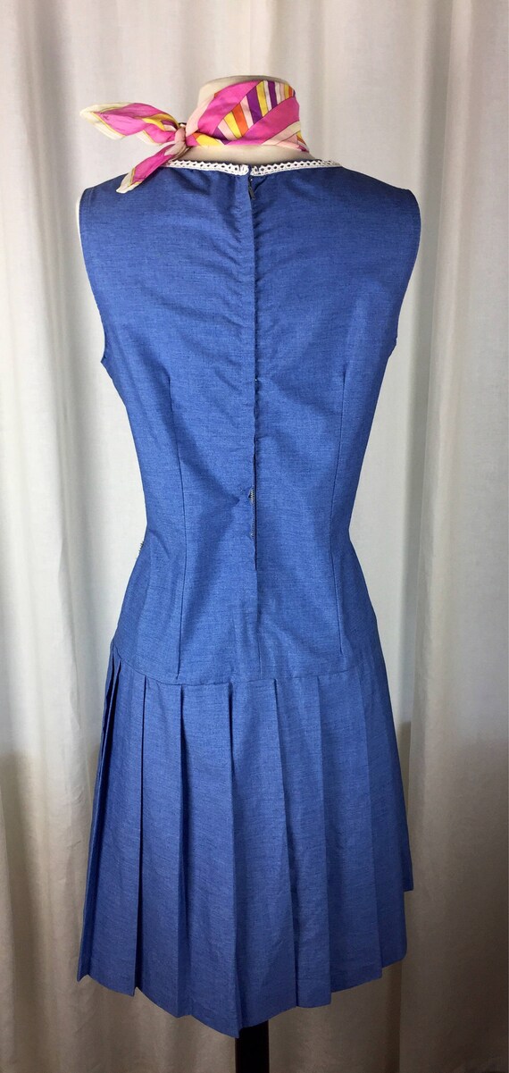 Vintage 60's blue denim chambray drop waist pocke… - image 4