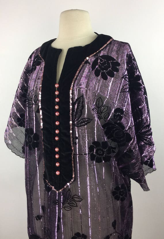 Vintage 80's black metallic pink burnout flocked … - image 8