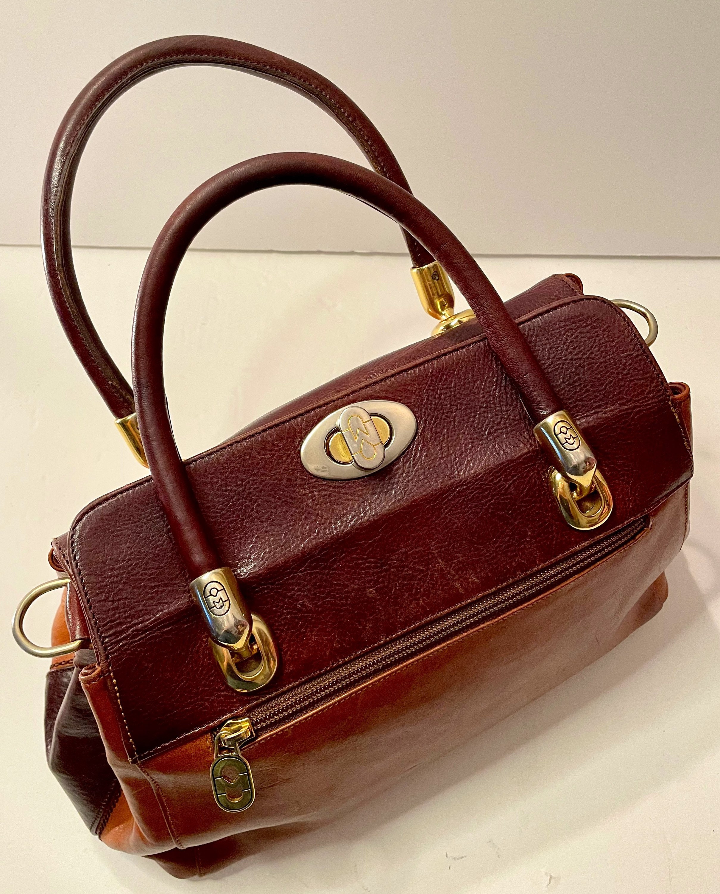 Vintage 90 s Marino Orlandi leather two toned top handle satchel bag