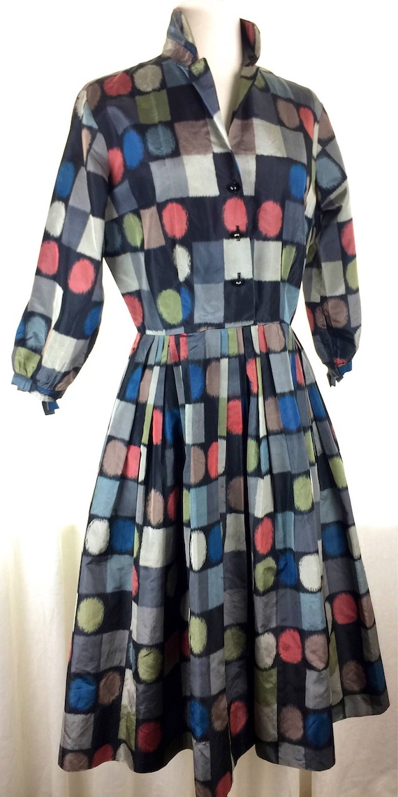 Vintage 50's bright colored abstract geometric taf