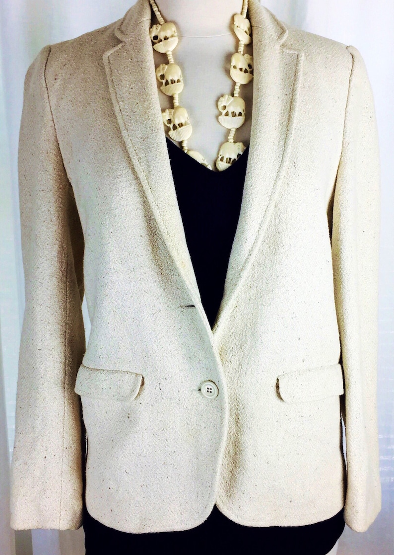 Vintage 70's French designer cream textured fitted blazer image 1