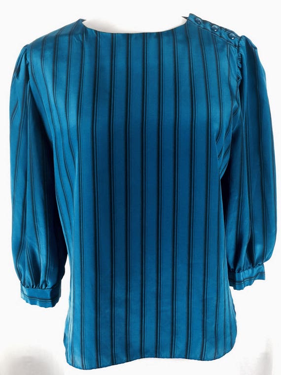 Vintage 80's teal black silk striped boxy shape to