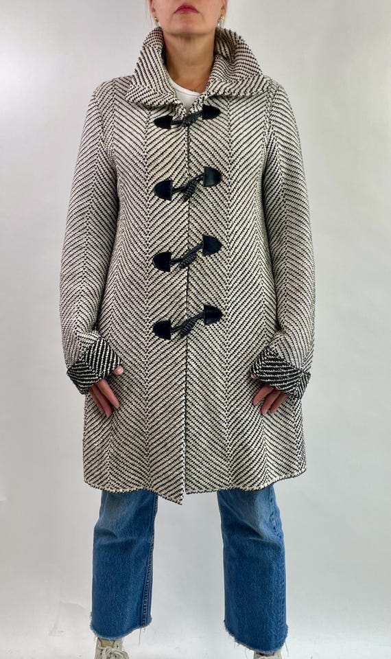 Vintage 90's herringbone knit black leather trim … - image 6